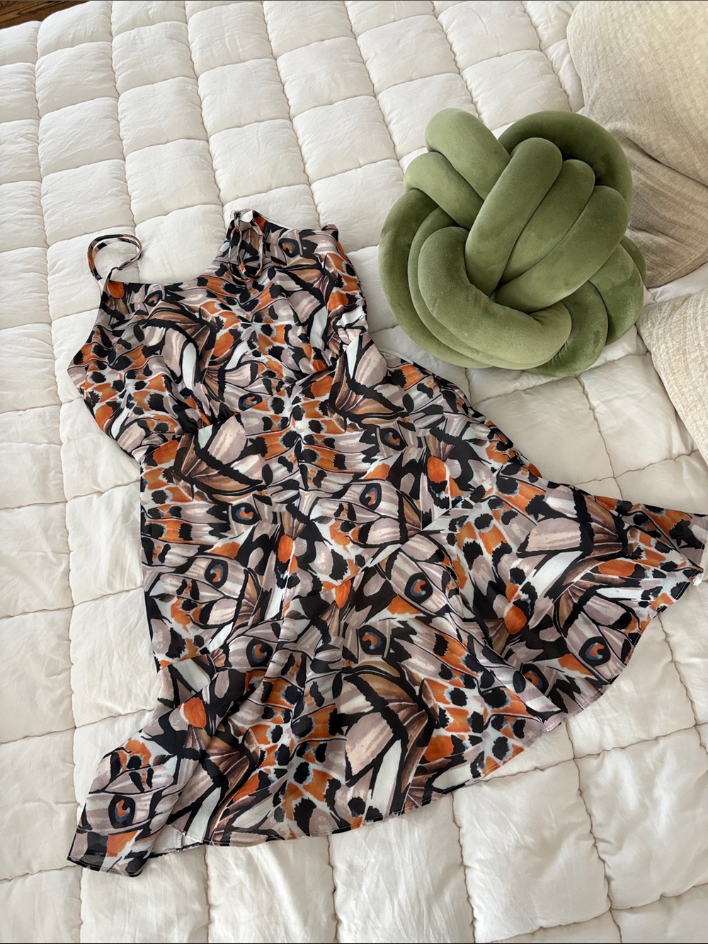 Aqua Sleeveless Abstract Print Mini Dress in Brown, Black and Cream